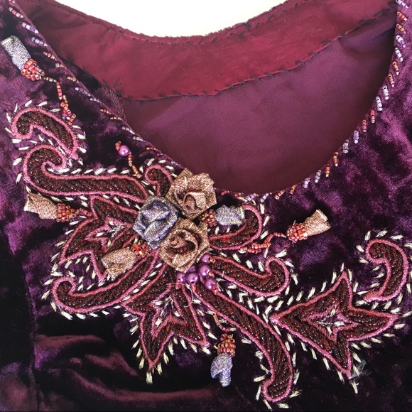 BOHO 90s handmade velvet art maxi dress NEW M - Picture 4 of 8